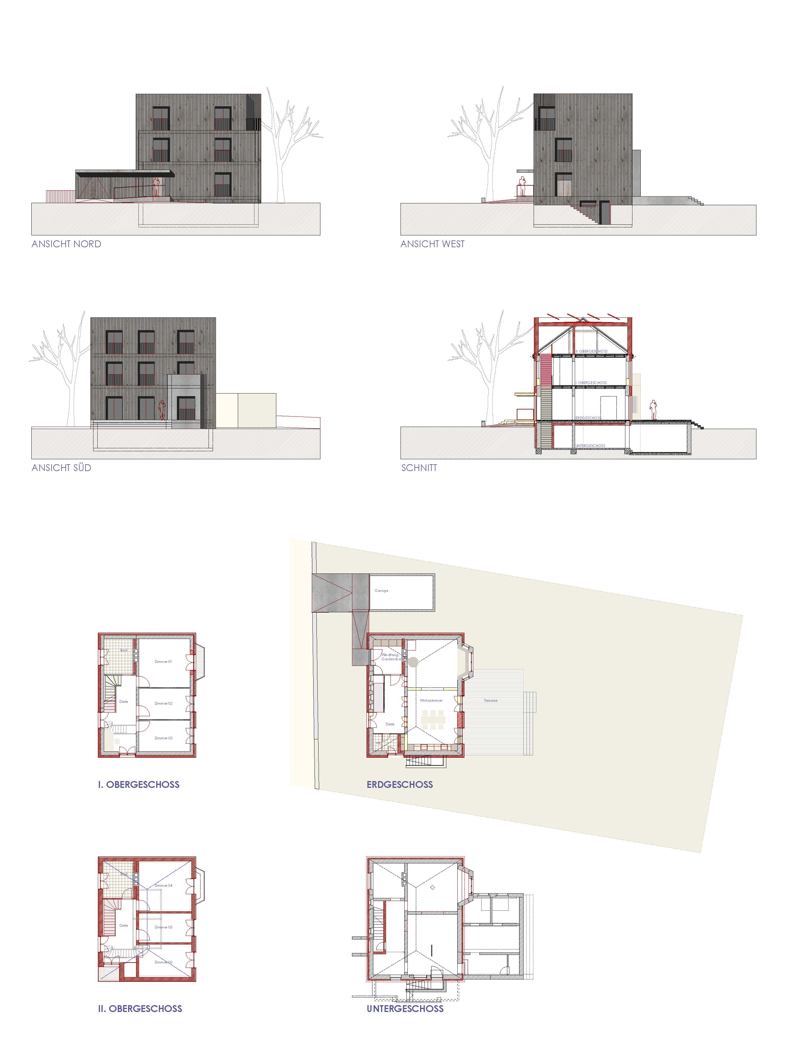 Entwurfsskizze für ein freistehendes Einfamilienhaus