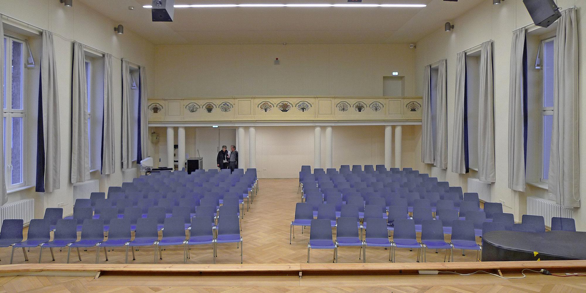 Restored assembly hall with row seating
